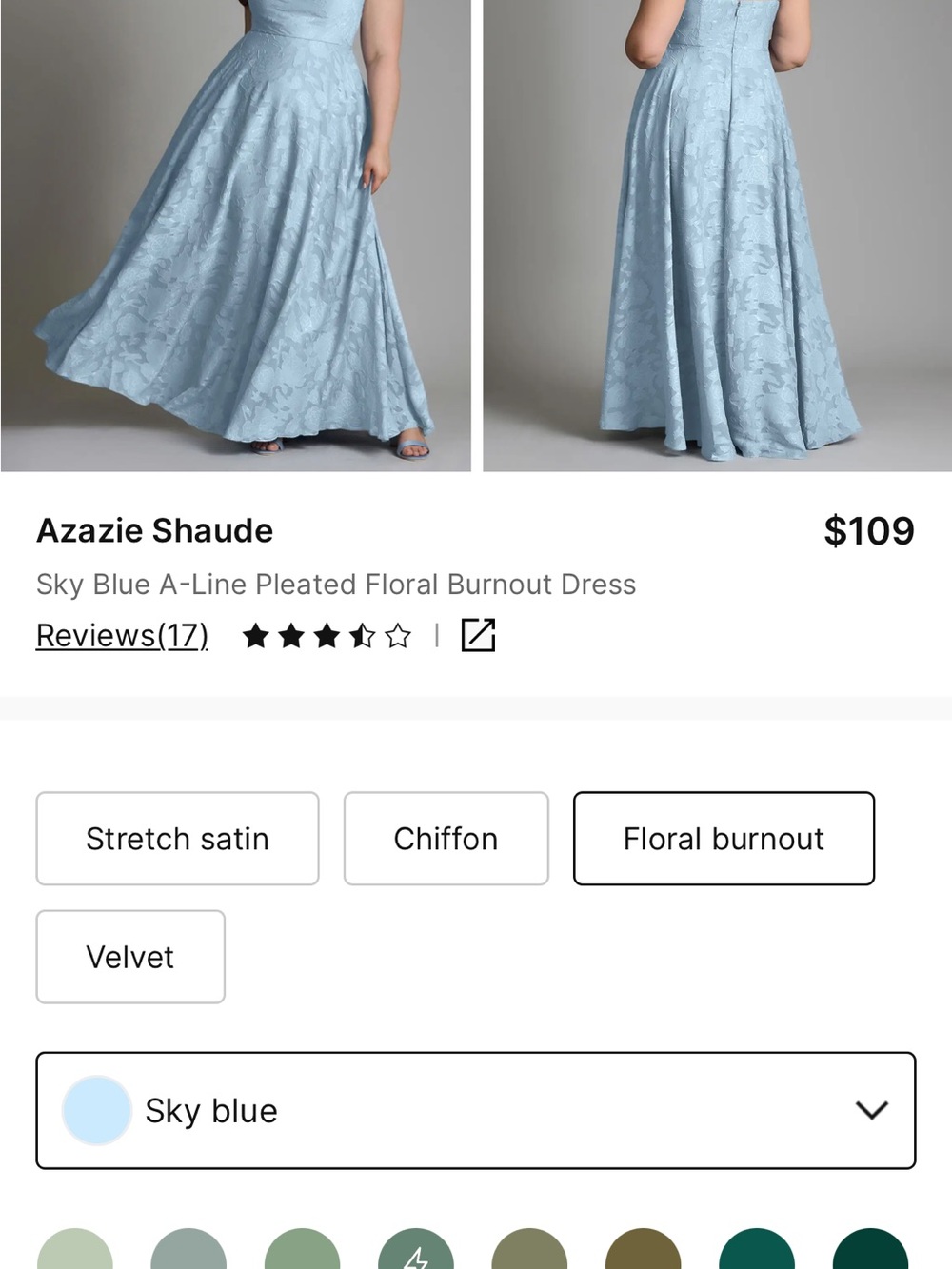 Azazie Sky Blue Floral Burnout A-Line Maxi Dress